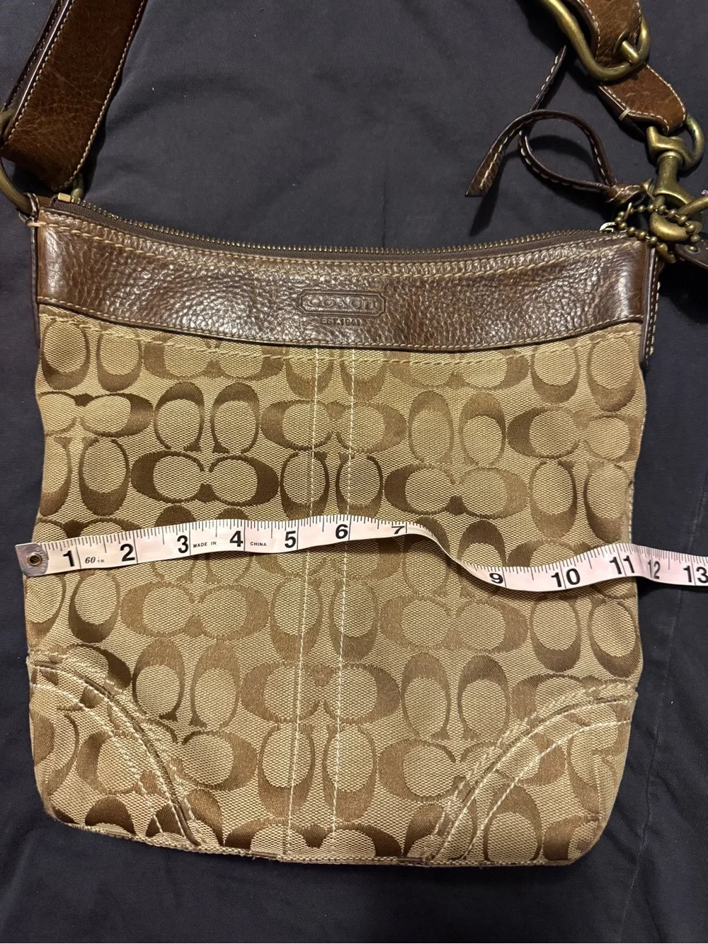 Coach Tan and Brown Signature Canvas Crossbody Hobo bag - vintage